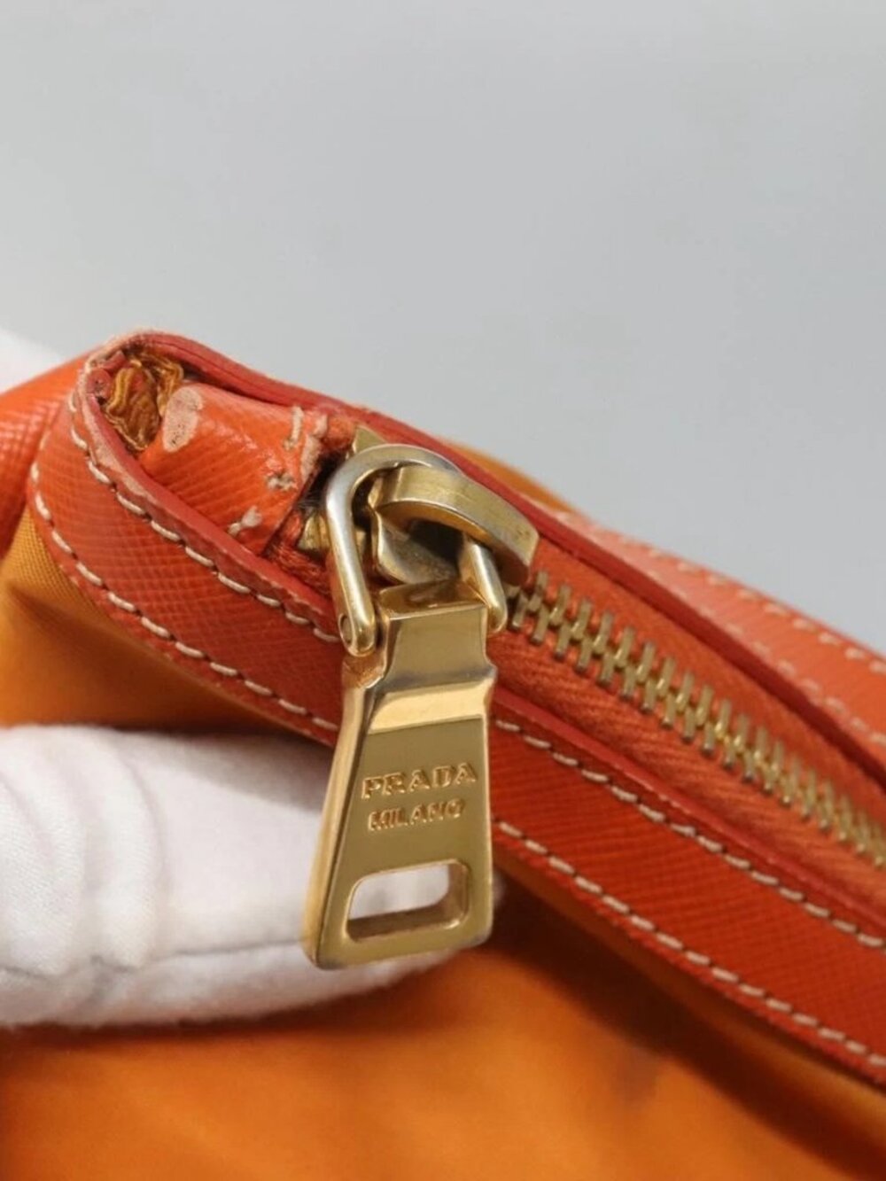 PRADA Tote Bag Nylon 2way Orange Gold Auth ep9199 - Picture 12 of 16
